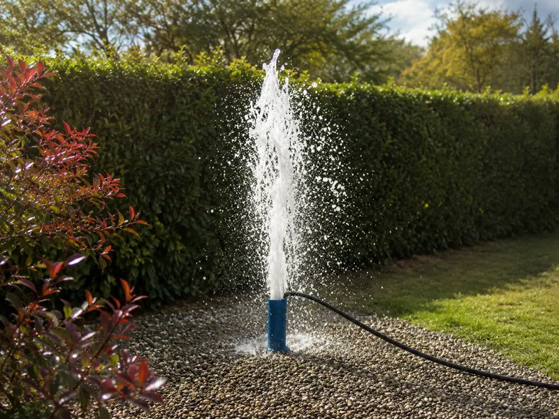 Eau jaillissante d'un puits artésien dans un jardin